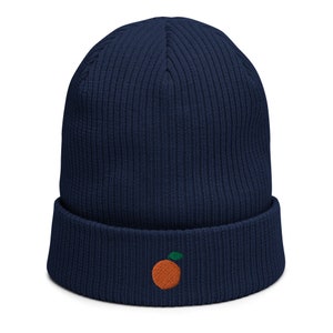 Organic ribbed beanie embroidered with Orange Oxford Navy