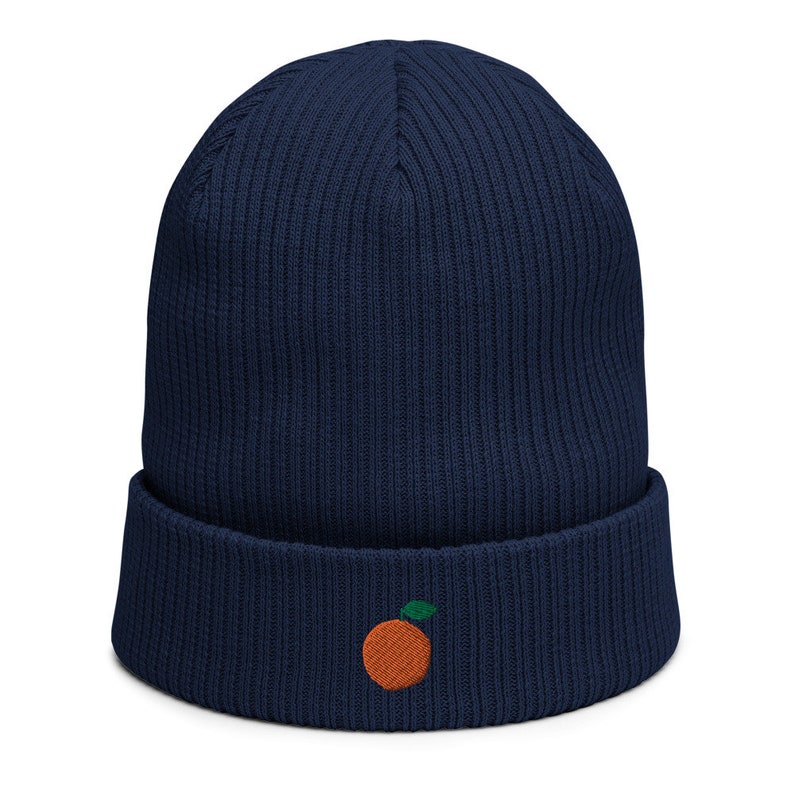 Organic ribbed beanie embroidered with Orange Oxford Navy