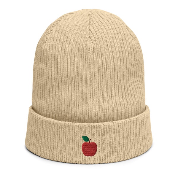 Organic ribbed beanie embroidered with Apple