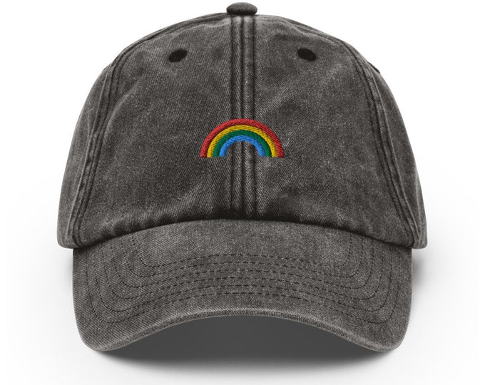 Unisex Vintage Style Cap / Dad Hat / Baseball Cap Embroidered Rainbow / Rainbow