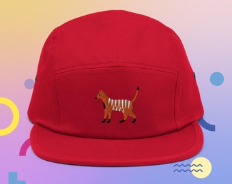 Casquette unisexe à 5 panneaux avec chat brodé