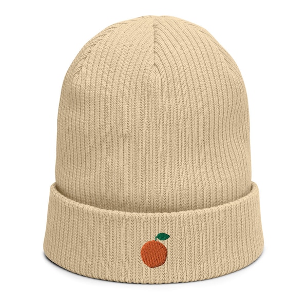 Organic ribbed beanie embroidered with Orange