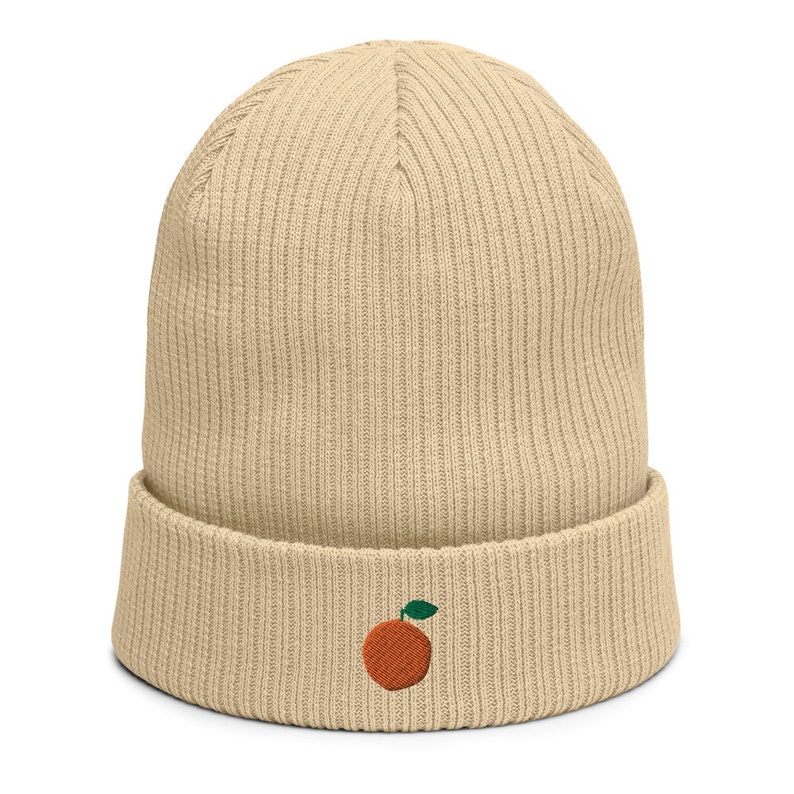 Organic ribbed beanie embroidered with Orange Sand
