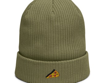 Organic ribbed beanie embroidered with Pizza Slice