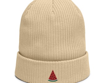 Organic ribbed beanie embroidered with Melon