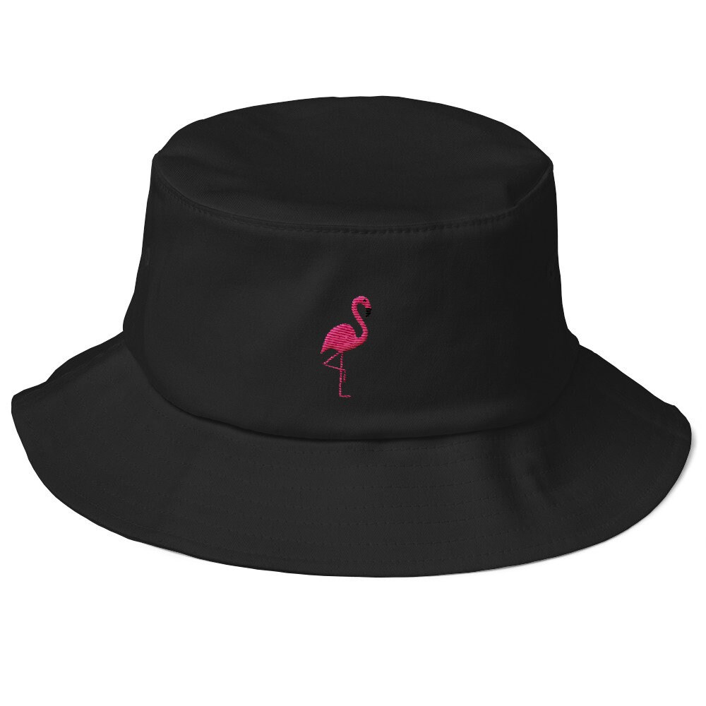 Unisex fishing hat in vintage style with embroidered flamingo