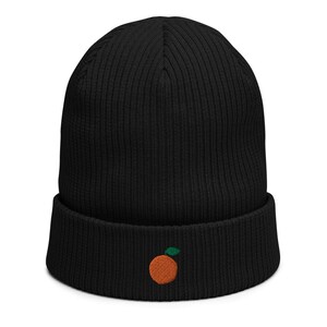Organic ribbed beanie embroidered with Orange Black