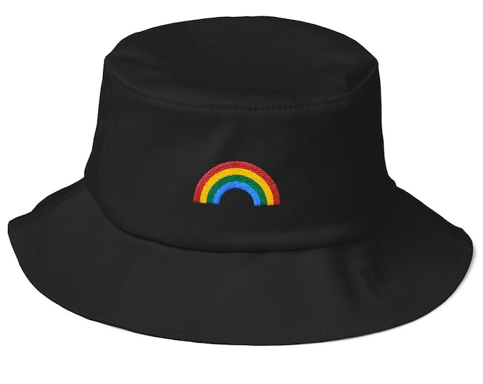 Old School Bucket Hat with embroidered Rainbow
