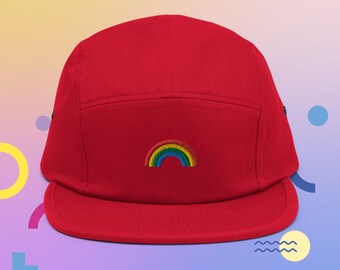 Unisex 5 panel cap / hat with embroidered rainbow