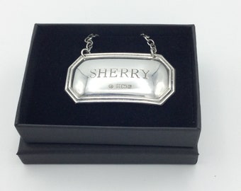Vintage Silver Sherry Decanter Label,Sterling Silver, Vintage Bottle Ticket, Silver Bottle Label, Sterling Decanter Tag