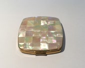 Vintage 1950s Regent Mother of Pearl Powder Compact, MOP Compact Mirror, Regent of London