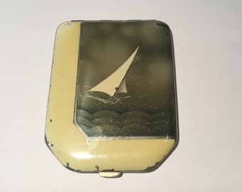 Vintage Princess Art Deco Powder Compact, 1930s Japanese Powder Compact, Sailing Boat Compact