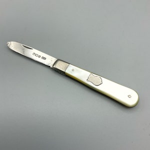 Sterling Silver Fruit Knife, Vintage, Solid Silver Folding Knife, Mother of Pearl, MOP, Pearl Handled Knife, 1920s Silver Flatware