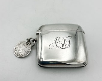 Antique Sterling Silver Vesta Case, Solid Silver Match Safe, Threepence, Antique Match Holder