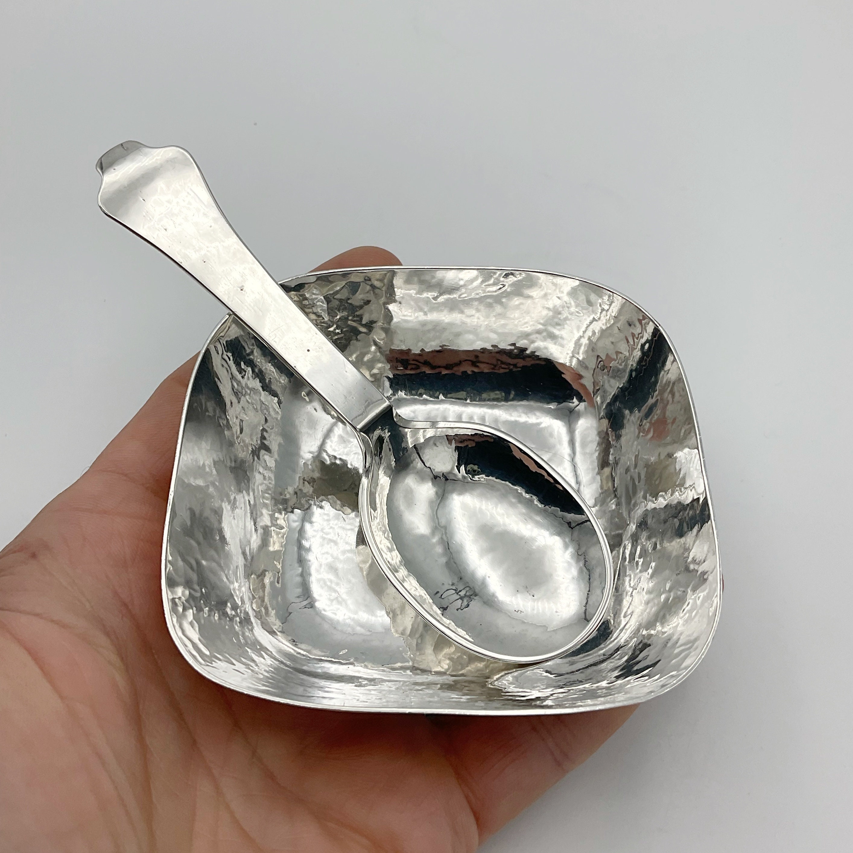 Vintage Bowl and Spoon Set 800 Silver Spoon Hammered Metal Etsy UK