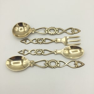 Set of Brass Spoons, Welsh Love Spoons, Serving Cutlery or Decor