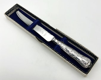 Vintage Sterling Silver Cake Knife, Silver Handle, 1970s Hallmarks, Queens Pattern, Solid Silver, Boxed