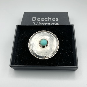 Antique Turquoise Shield Brooch, Silver Jewellery, Turquoise Gemstone, Antique Pin