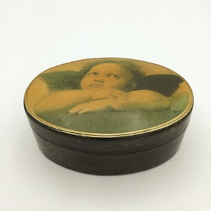 Vintage Trinket Box, Cherub, Wooden Trinket Box, Large Oval Trinket Box