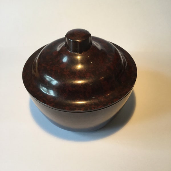 Vintage Brown Flecked 1930s Bakelite Bowl with Lid, Trinket Dish, Trinket Pot, Trinket Bowl, Sugar Bowl