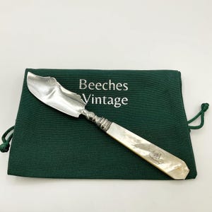 Antique Victorian Sterling Silver and Mother of Pearl Butter Knife, Kinked Blade, Gift Bag