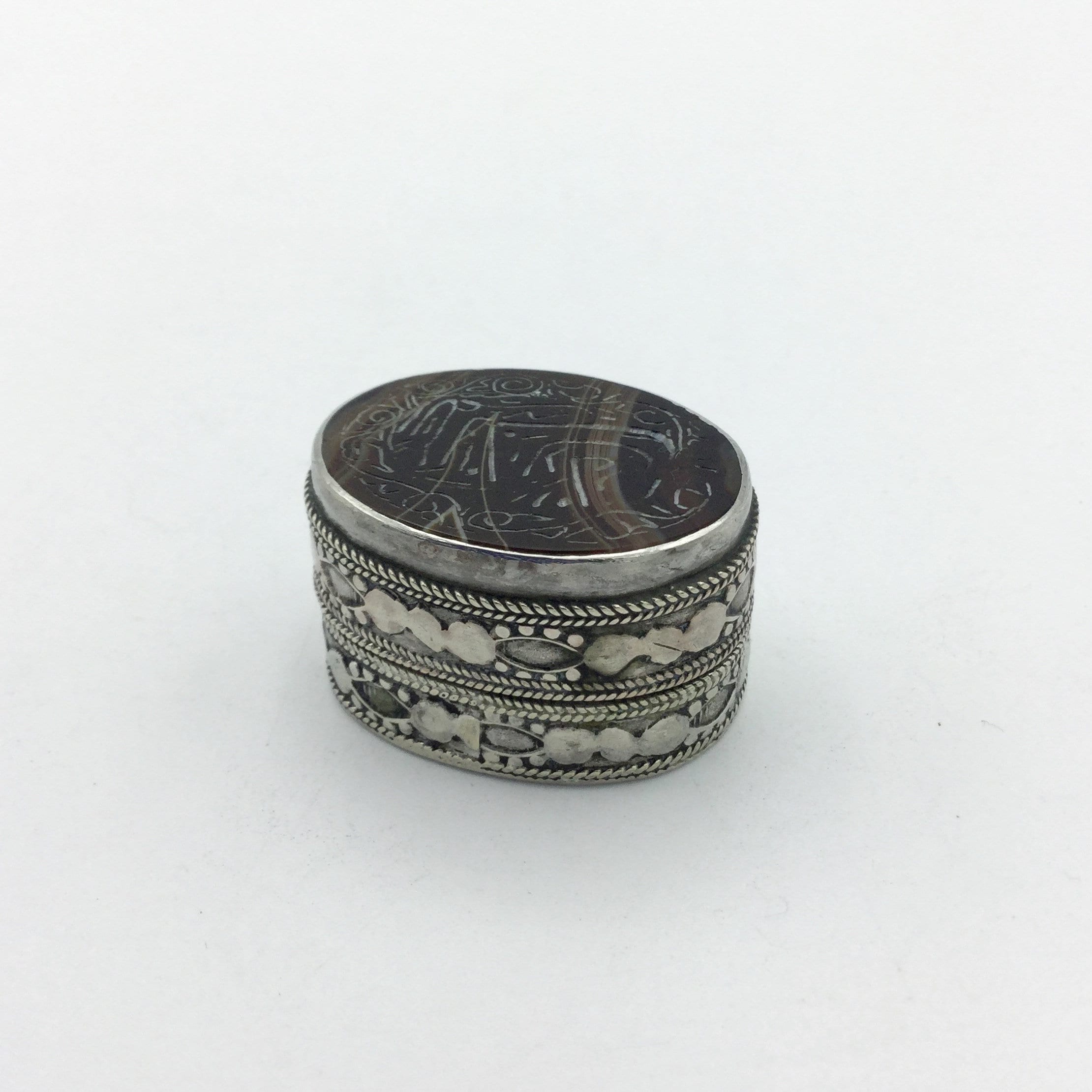 Agate Pill Box, Silver Plated Pill Box, Vintage Pill Box