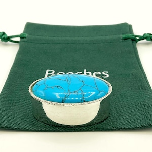 Sterling Silver Turquoise Pill Box, Silver Pill Case, Gift Bag