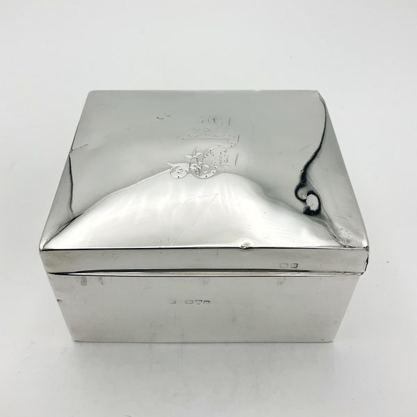 Antique Sterling Silver Cigarette Box, Solid Silver Box, Silver Trinket Box, Edwardian Silver