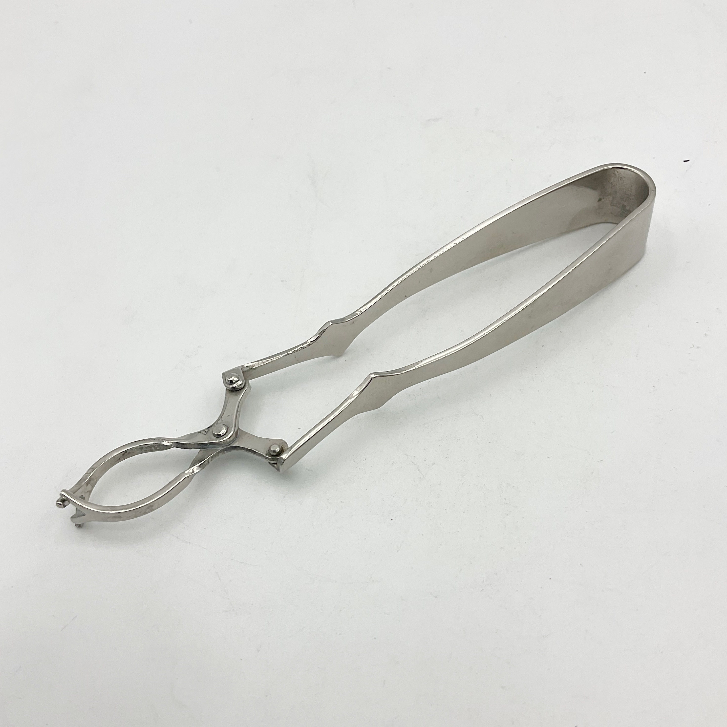 Silver Plated Vintage French Cocktail Bar Tongs, Sprung Ice Cube
