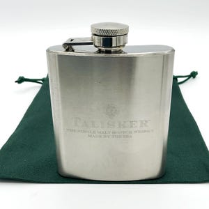 Vintage Talisker Whisky Hip Flask 3oz, Liquor, Stainless Steel Flask, Gift Bag