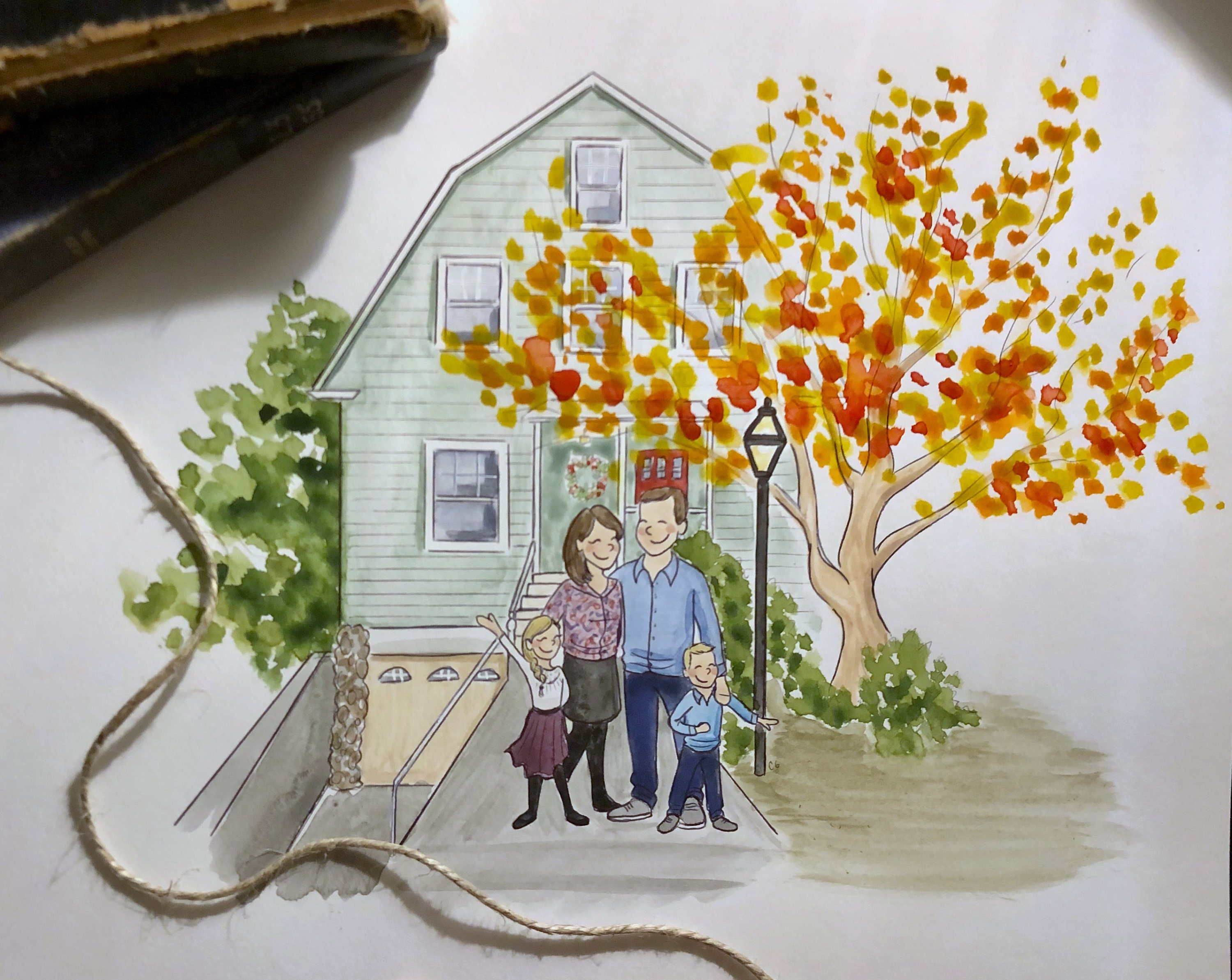 Watercolor Home Painting, Watercolor Family Portrait, House Portrait ...
