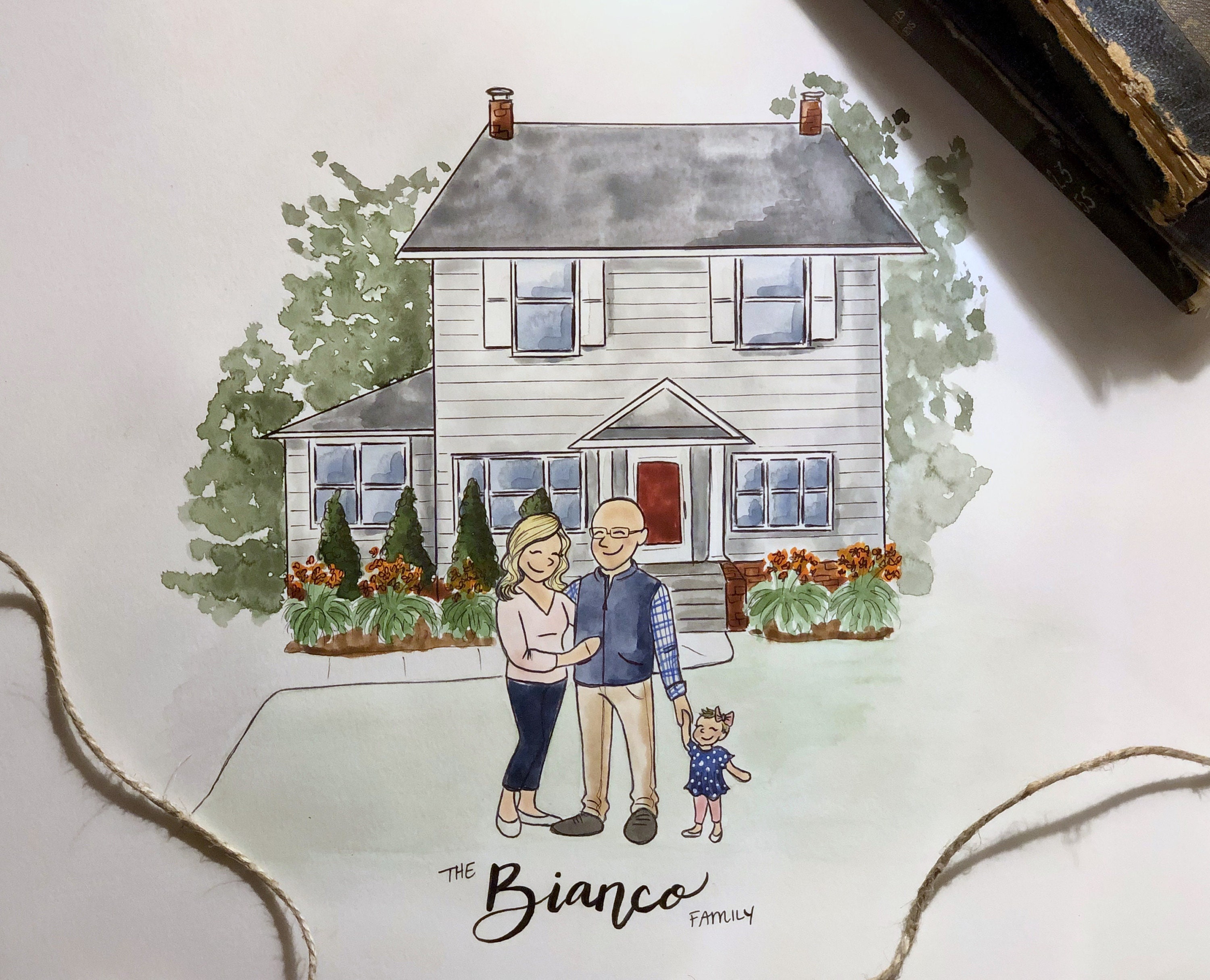 Watercolor Home Painting, Watercolor Family Portrait, House Portrait ...