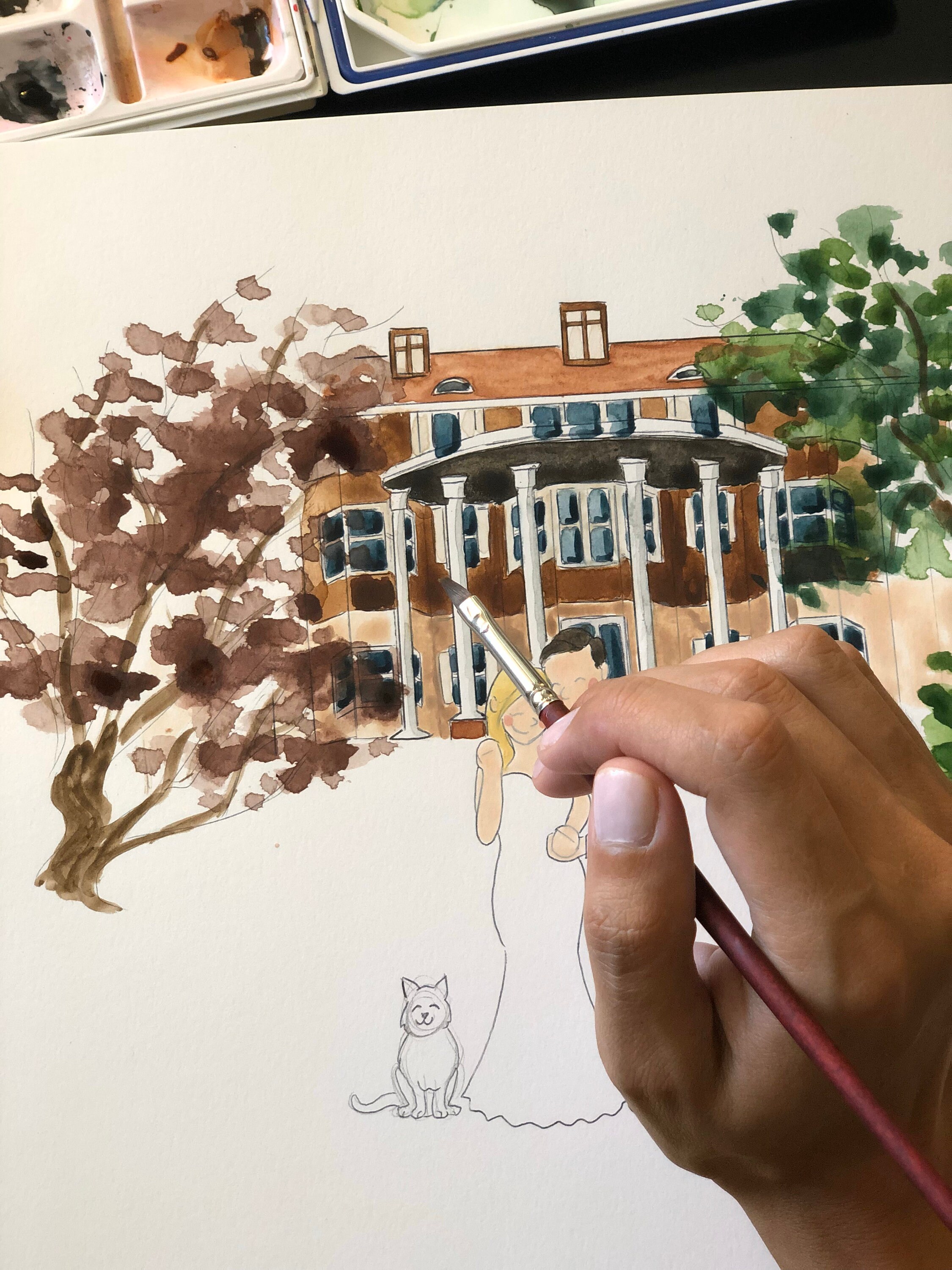 Watercolor Home Painting, Watercolor Family Portrait, House Portrait ...