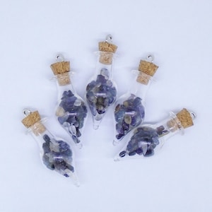 5 blauwe John Pixie-flessen – ingelegd met gepolijste fluoriet-edelstenen