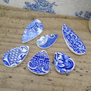6 cabujones perforados de porcelana vintage Old Willow - 13 g, varios tamaños, agujero de 2 mm, azul y blanco, reciclados - ENTREGA GRATUITA EN TODO EL MUNDO 3640A