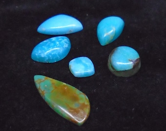 6 x Turquoise Cabochons - 8cts, Natural Shapes & Colours, Crafts, Cut and Polished Cabs, South West Turquoise, FREE WORLDWIDE SHIPPING