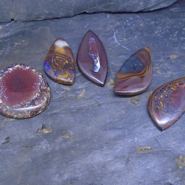 1 x Yowah and Koroit Opal Cabochons - Intricate Natural Patterns, Polished and Shaped, Crafts, Australia, FREE WORLDWIDE DELIVERY