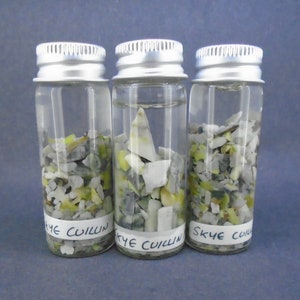 3 x Skye Marble Vial - Scottish Pieces In Water, Jewellery Making, Display, Collector&#39;s Item, Cuillin Mountain, Scotland, FREE UK SHIPPING