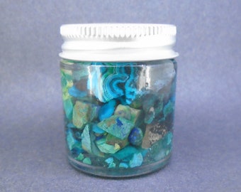 1 x Chrysocolla & Azurite Specimen Jar - Natural Colours, Congo, Arizona, Jewellery Making, Display, Collector's Item,  FREE SHIPPING