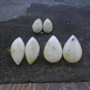 3 x Cabochon in marmo Iona abbinati - 6 cabine, bella crema e marmorizzazione verde, varie forme, set di orecchini - SPEDIZIONE GRATUITA IN TUTTO IL MONDO 3711