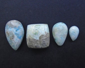 4 x Rare Cornish Turquoise Cabs - St Austells, Gunheath China Clay Mine, England, Cornwall, Cut & Polished, Crafts - FREE WORLDWIDE DELIVERY