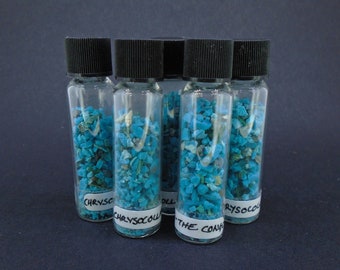 Chrysokoll Chips in Glasfläschchen - Mosaik Handwerk, Inlay Zubehör