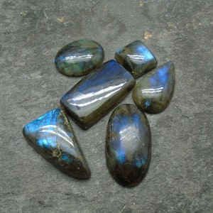 6 x Labradorit Cabochons - Midnight Blue Schiller, Irisierender Kristall, Dunkler Mondstein, Ring & Anhänger Einstellungen GRATIS WELTWEIT LIEFERUNG 3685