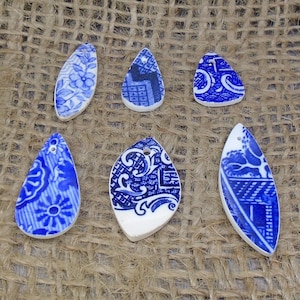 6 x Old Willow Vintage Porcelain Cabs - 10g Top Perforado, Varias Formas, Pequeño, Azul y Blanco, Reciclado - ENTREGA GRATUITA EN TODO EL MUNDO 3695