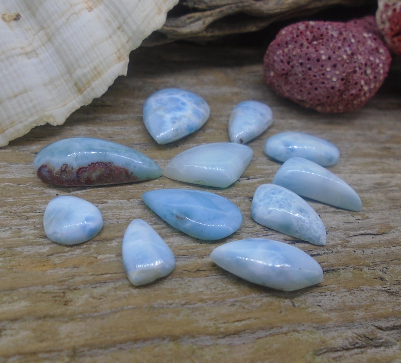 Dominican Republic FREE WORLDWIDE DELIVERY 3335 15g 11 x Larimar Cabochons Sea Beach Polished Larimar Baby Blue Natural Colour