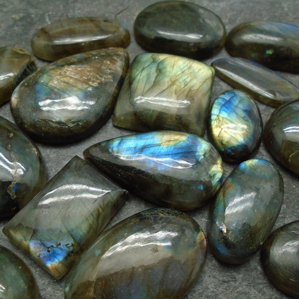 20 x Labradorite Cabochons - Mixed Schiller, Iridescent Crystal, Dark Moonstone, Ring & Pendant Settings FREE WORLDWIDE DELIVERY 3679