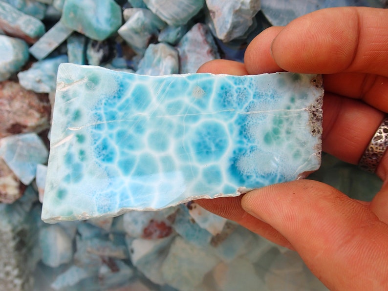 Dominican Republic FREE WORLDWIDE DELIVERY 3335 15g 11 x Larimar Cabochons Sea Beach Polished Larimar Baby Blue Natural Colour
