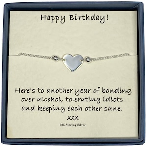 Alles Gute zum Geburtstag Damen Sterling Silber Plain Flache Herz Schieber Verstellbare Kordel Armband mit Karte Nachricht & Geschenk Box