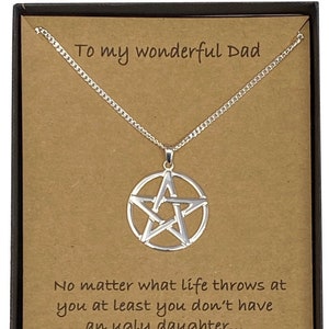 To My Wonderful Dad Sterling Silver Pentacle Pendant on 60cm Medium Diamond-cut Curb Chain With Card Message & Gift Box