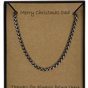 Feliz natal masculino prata esterlina oxidada detalhada trigo tecer corrente colar 51cm com cartão mensagem & caixa de presente